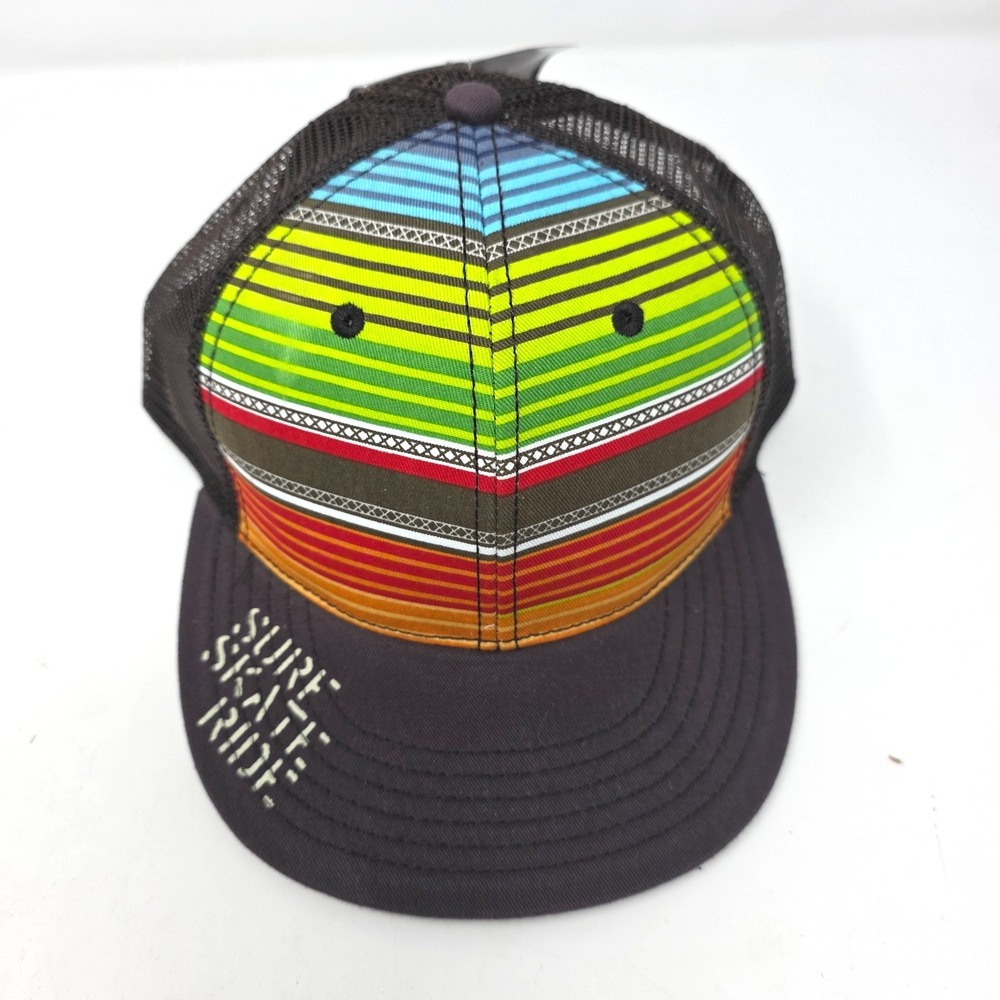 HYP Trucker Hat Mens 60cm Black Serape Striped Mesh Snapback Surf Skate Ride NWT